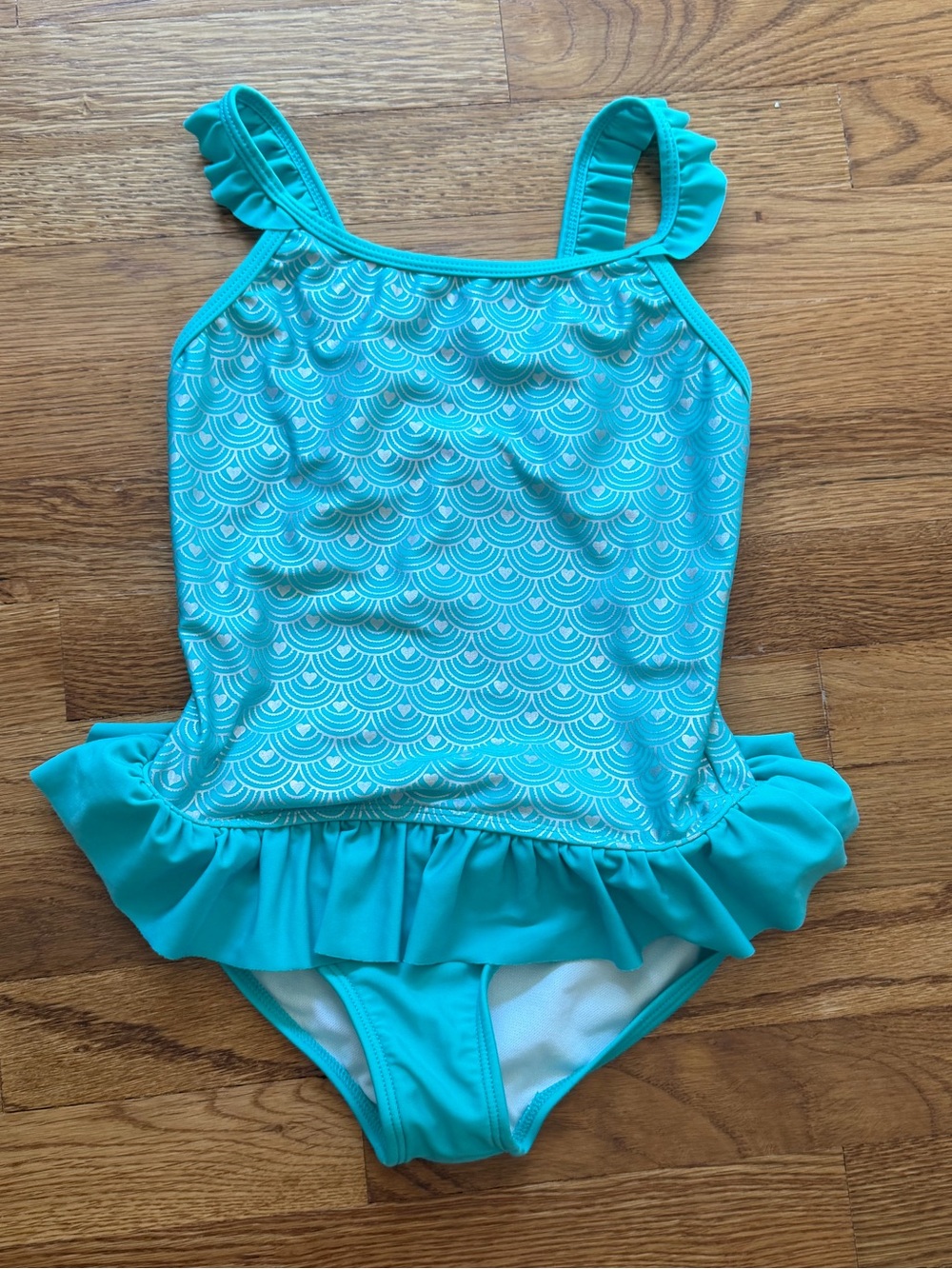 Cat & Jack Teal Ruffle One-Piece Swimsuit, 7/8